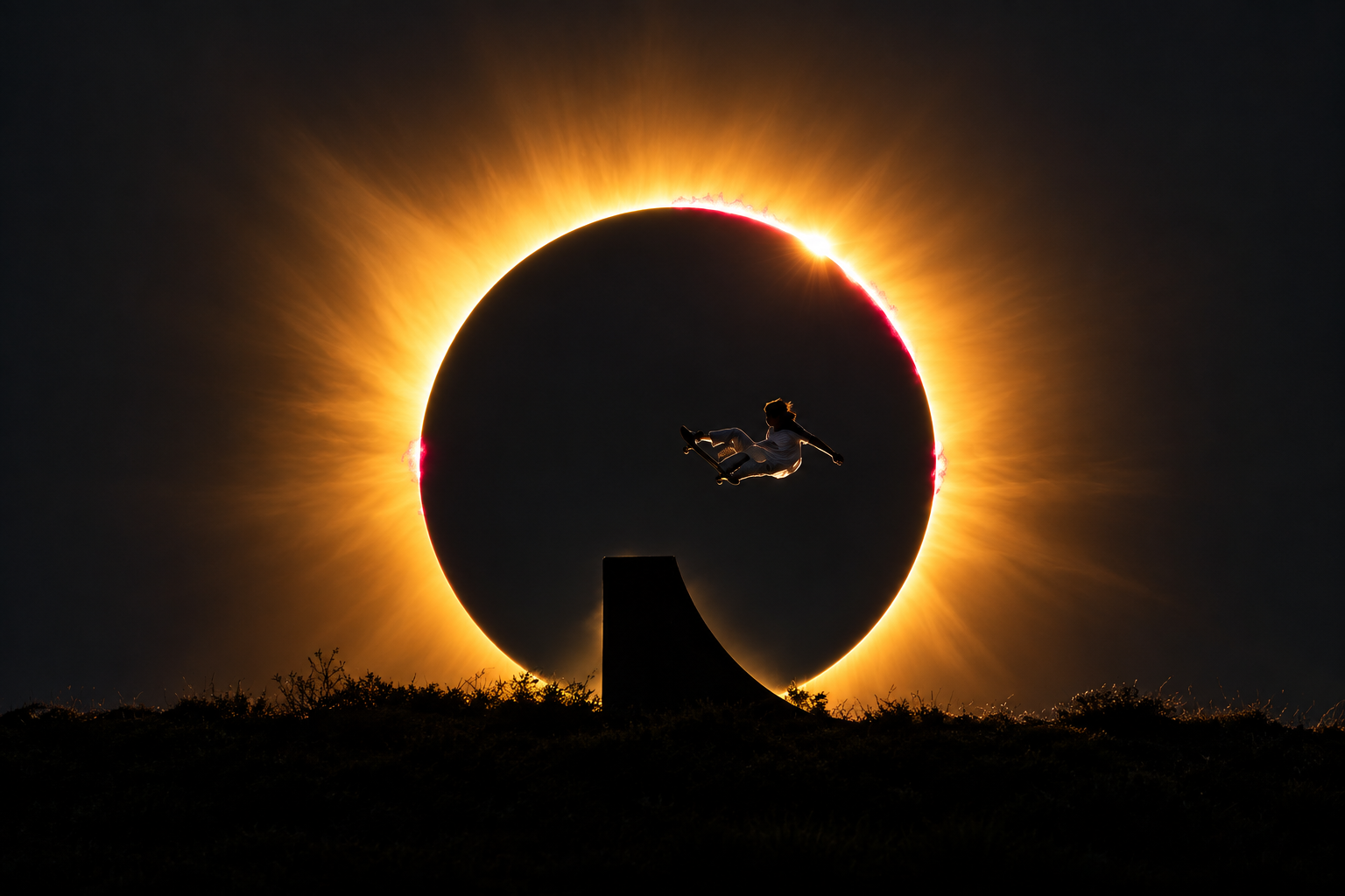 Danny León durante el eclipse total en Novales